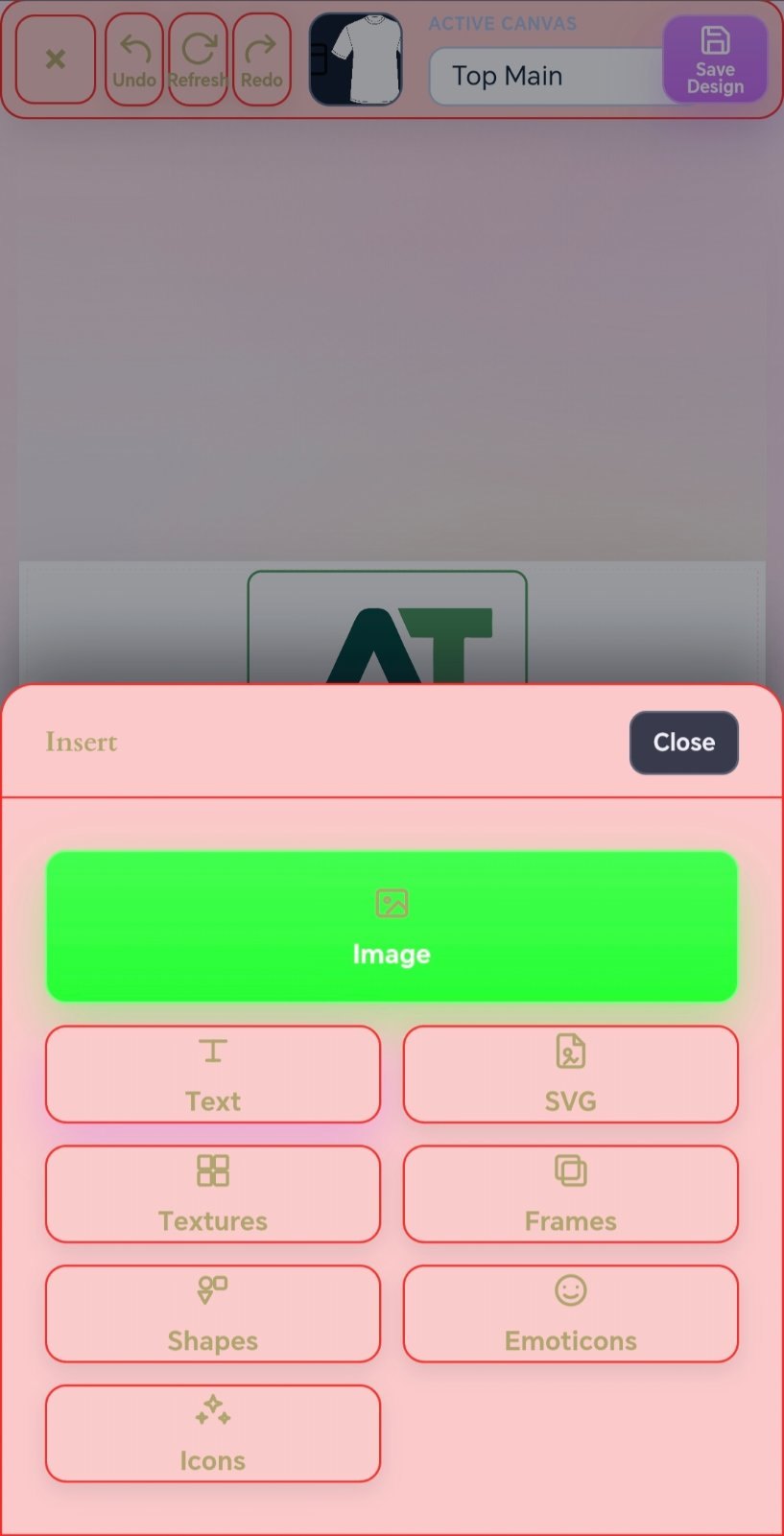 Insert tools panel with image text SVG shapes icons