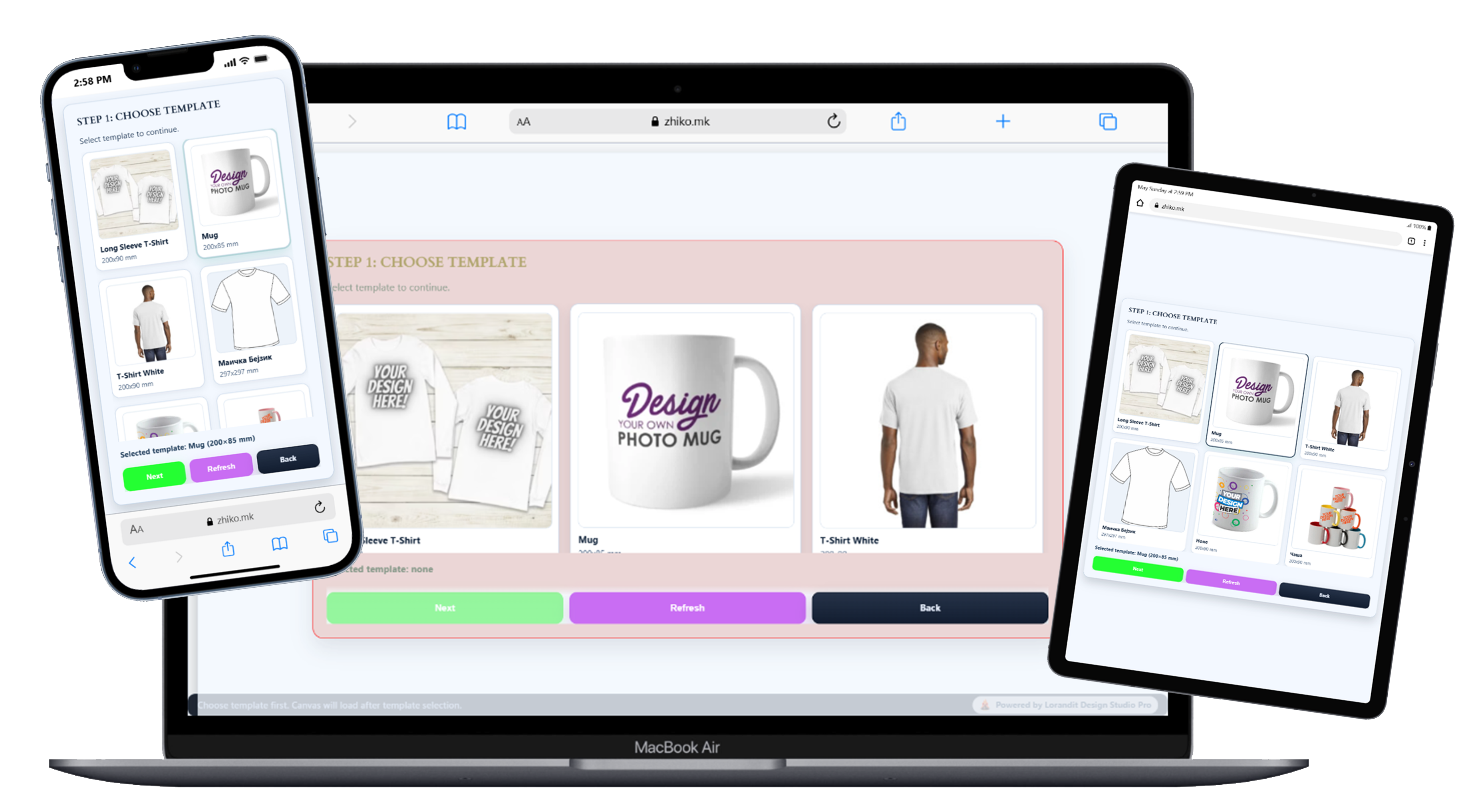 Lorandit responsive template selection for desktop, tablet and mobile screens